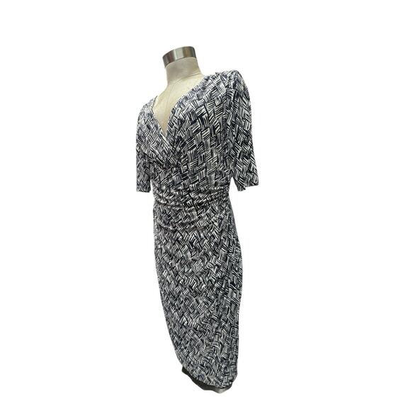 Lauren Ralph Lauren Dress Women's 10 Black Cream V Neck Cinched Waist Old Money - Picture 4 of 13